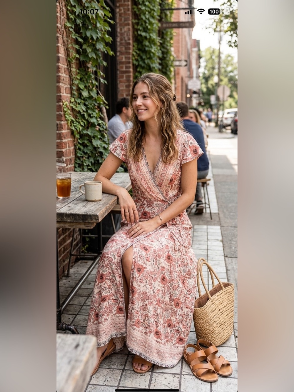 NWOT Pink and Floral Wrap Maxi Dress